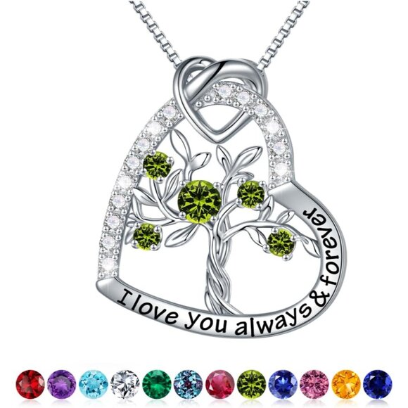 Silver 925 Sterling Tree of Life Birthstone Necklace with Peridot for Women Gif